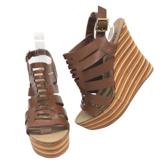 Anna Luz Shoes - ANNA LUZ Brown Wedge Striped Sandal 8